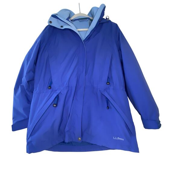 Women’s Vintage L.L. Bean Blue Hooded Rain Jacket with Fleece Lining Size Large - Picture 1 of 13
